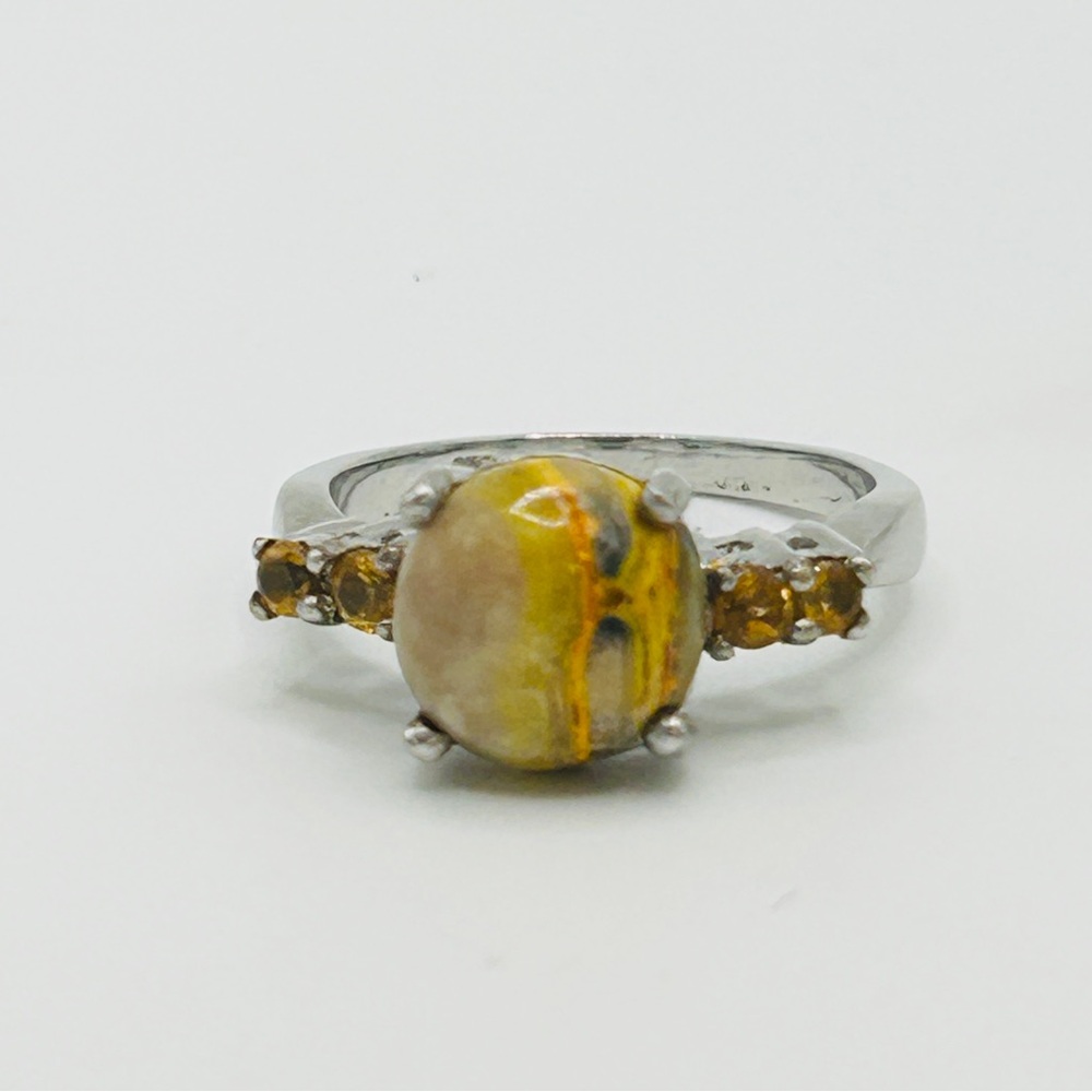 Bumblebee Jasper Ring; Size 8.75; Stainless Steel